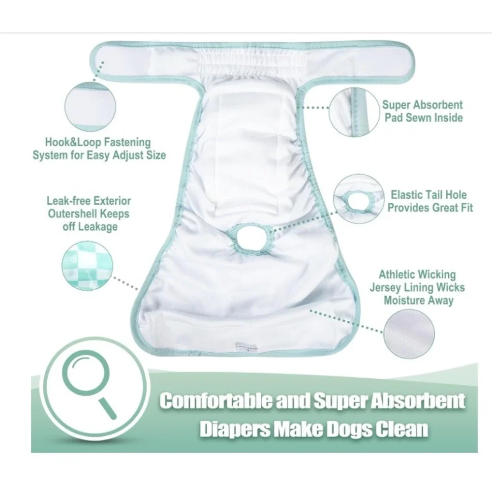 3pc Wegreeco Reusable Female Dog Diapers Sz Medium Heat Period‎ Checkers
